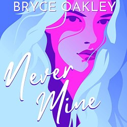 Never Mine Audiobook Cover - an artistic photo of a girl with blue hair - her skin is purplish hued