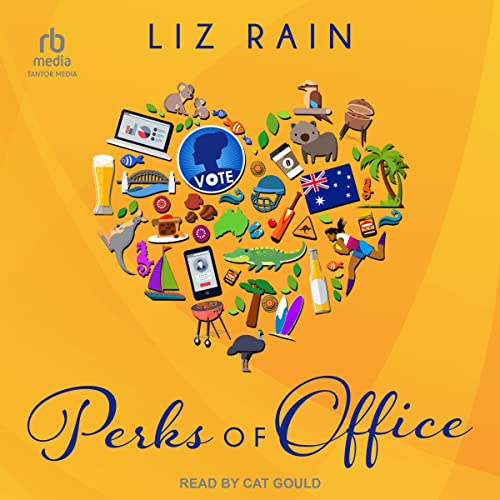 Perks of Office Audiobook Cover Featuring a yellow background with a heart made out of different stickers/images 